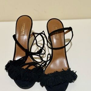 Aquazzura Black Fringe Women's Sandals